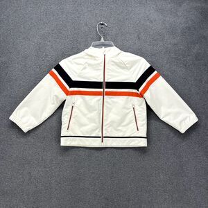 Lands End Kids Jacket Medium 5-6 White Full Zip Hooded Pockets Lightweight